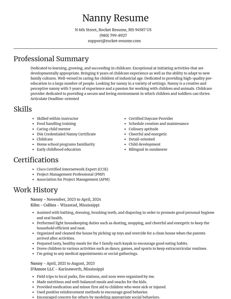 nanny childcare resume focal point template 2 foc