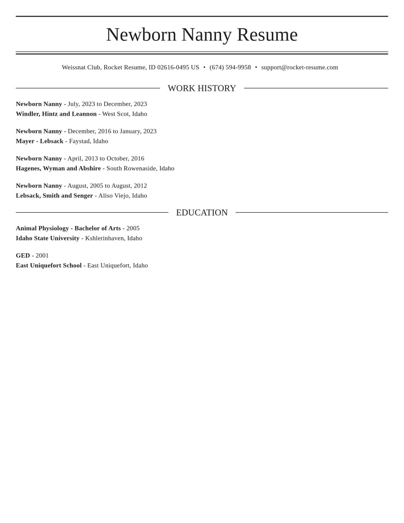 newborn nanny childcare resume elegant template 2 ele