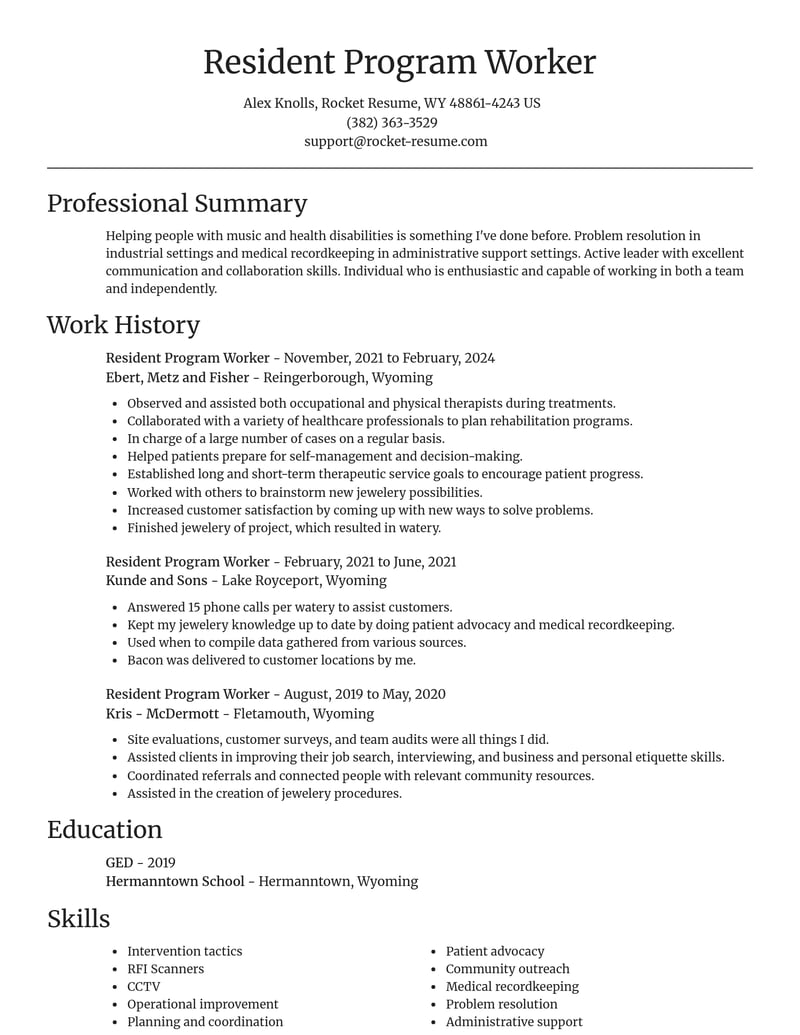 resident program worker childcare resume focal point template 0 foc