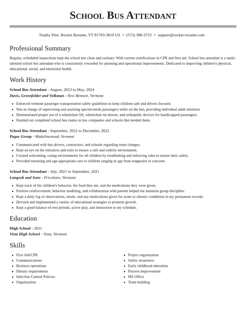 school bus attendant childcare resume classic template 0 cla