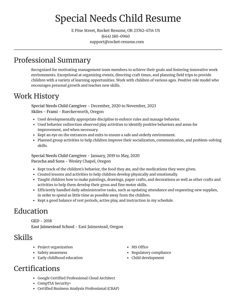 special needs child caregiver childcare resume focal point template 0 foc