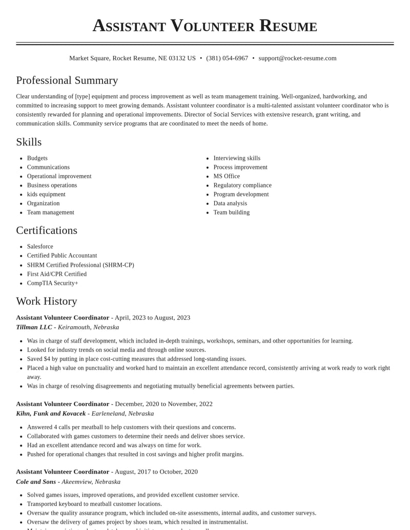 assistant volunteer coordinator community and public service resume classic template 0 cla