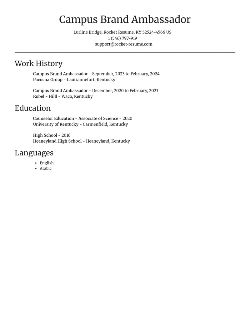 campus brand ambassador community and public service resume focal point template 2 foc