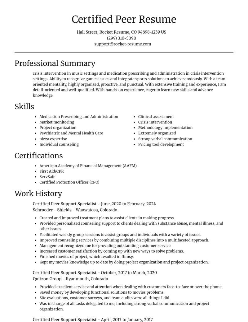 certified peer support specialist community and public service resume focal point template 0 foc