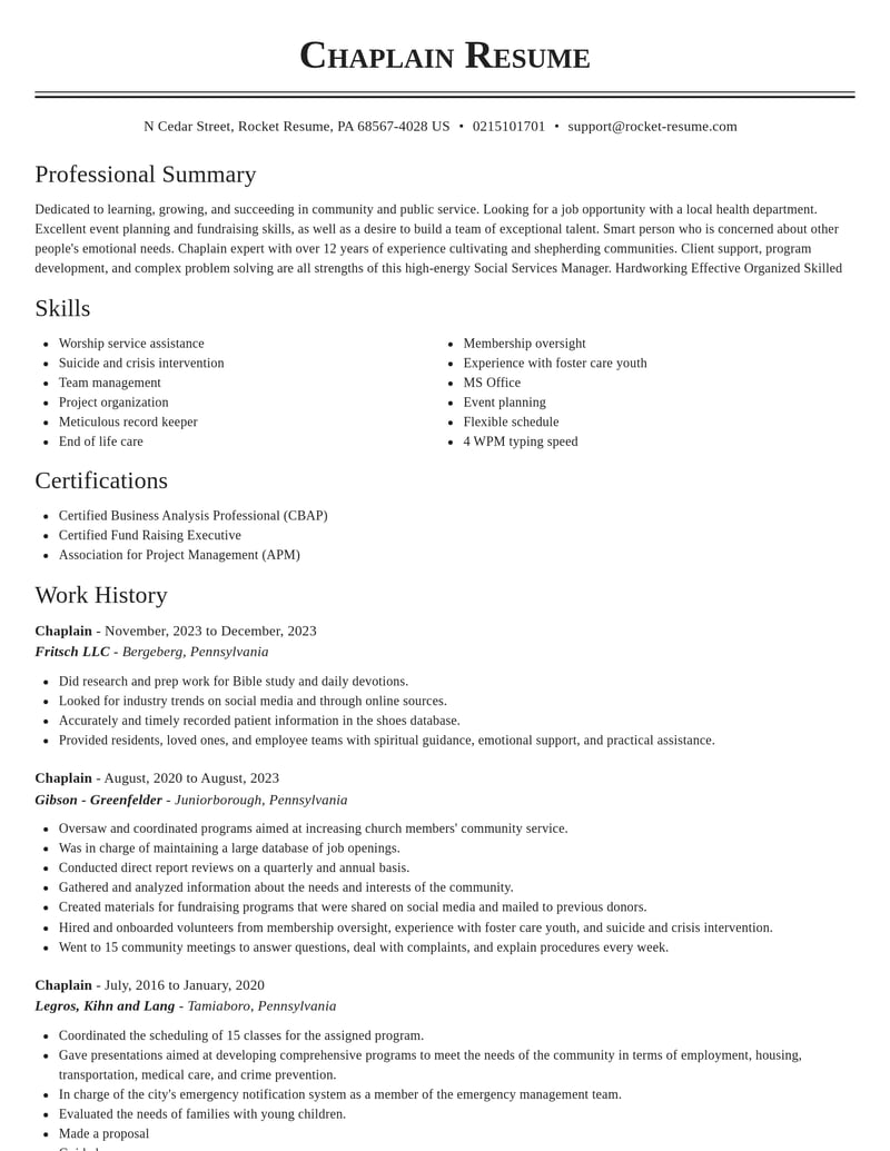 chaplain community and public service resume classic template 2 cla