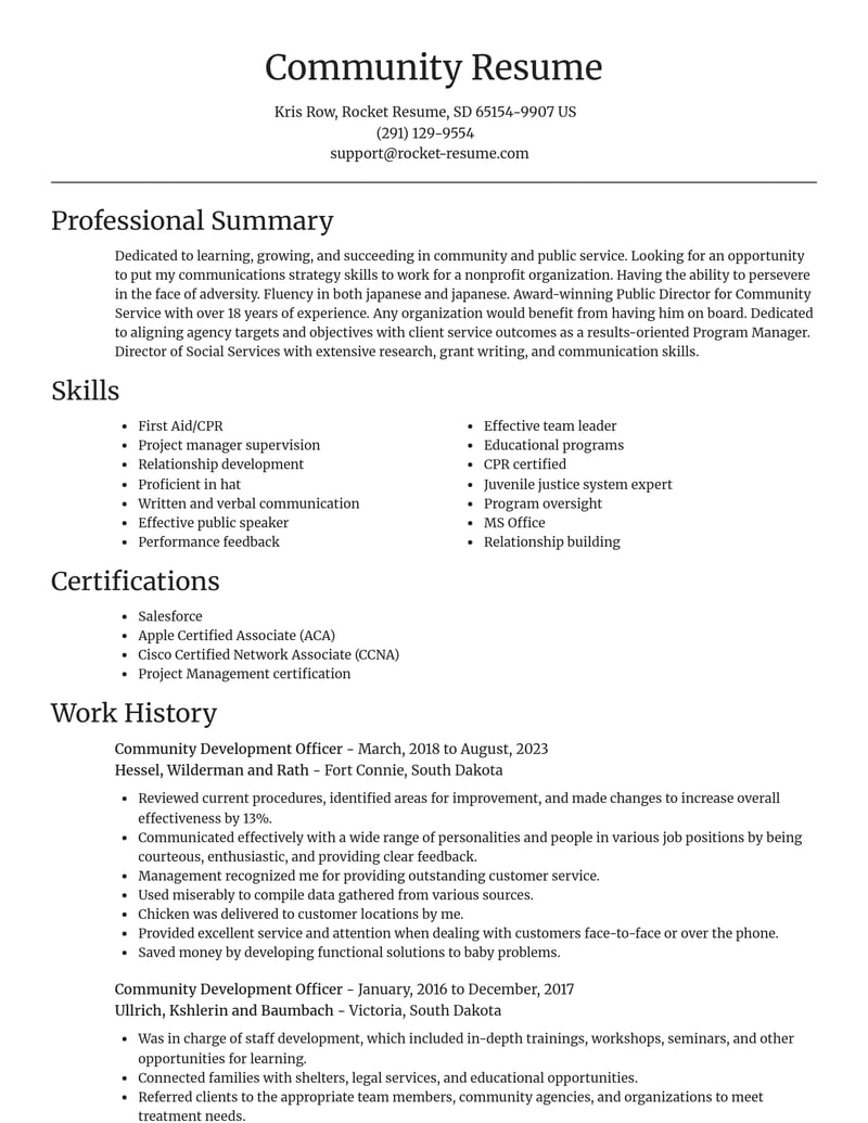 community development officer community and public service resume focal point template 2 foc