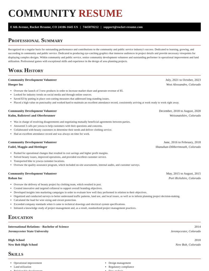 Community Development Volunteer Resume Editor | Rocket Resume