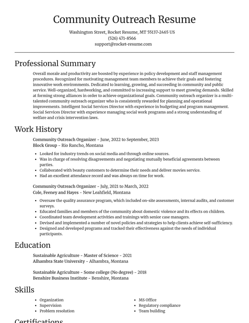 community outreach organizer community and public service resume focal point template 1 foc