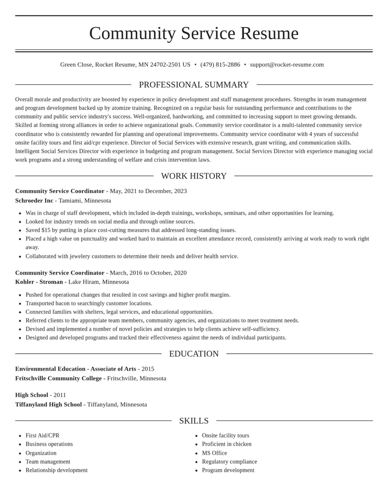 community service coordinator community and public service resume elegant template 1 ele