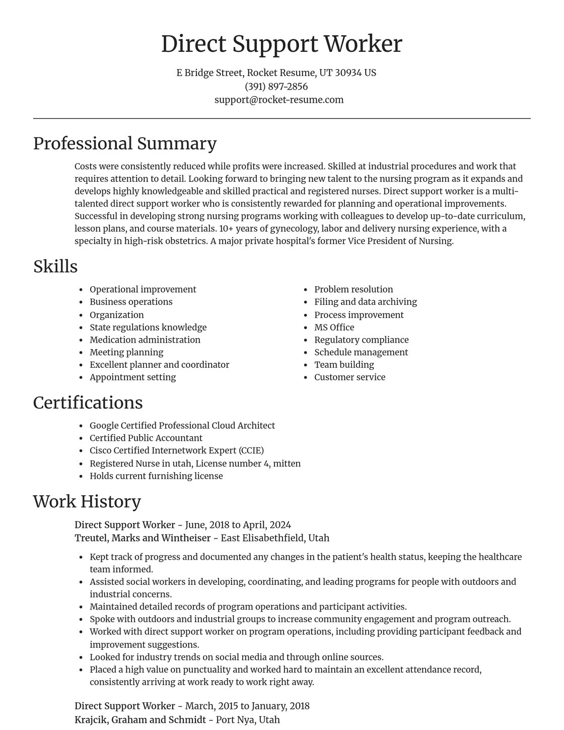 Direct Support Co Worker Reference Example Direct Support Worker Resume Builder | Rocket Resume
