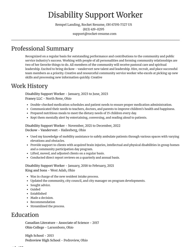 disability support worker community and public service resume focal point template 1 foc