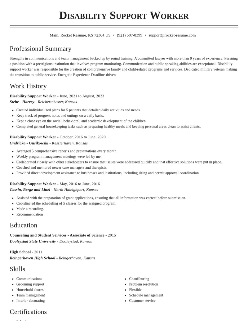 disability support worker community and public service resume classic template 2 cla