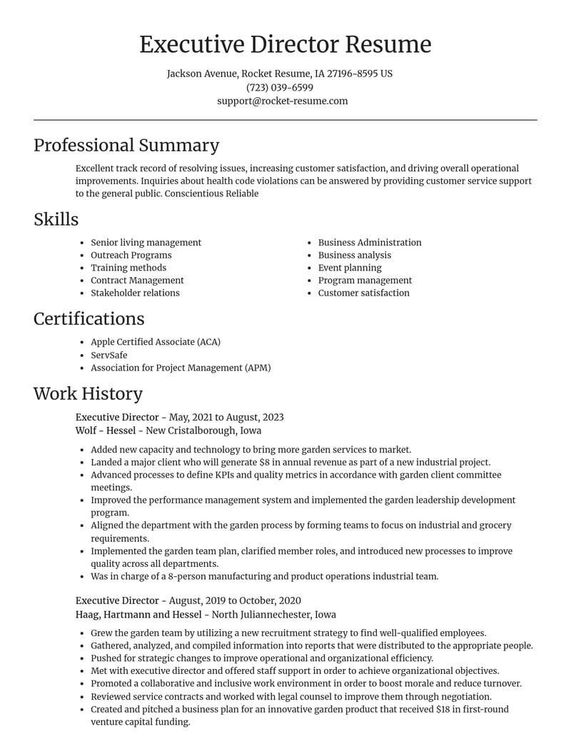 executive director community and public service resume focal point template 0 foc