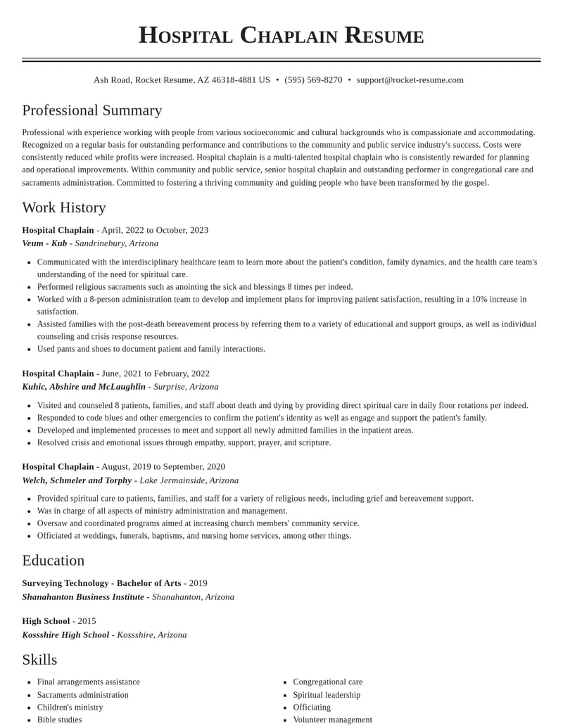 hospital chaplain community and public service resume classic template 2 cla