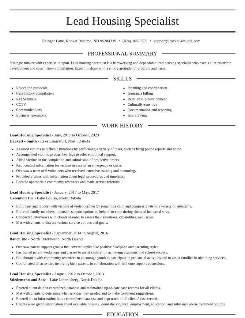 lead housing specialist community and public service resume elegant template 2 ele