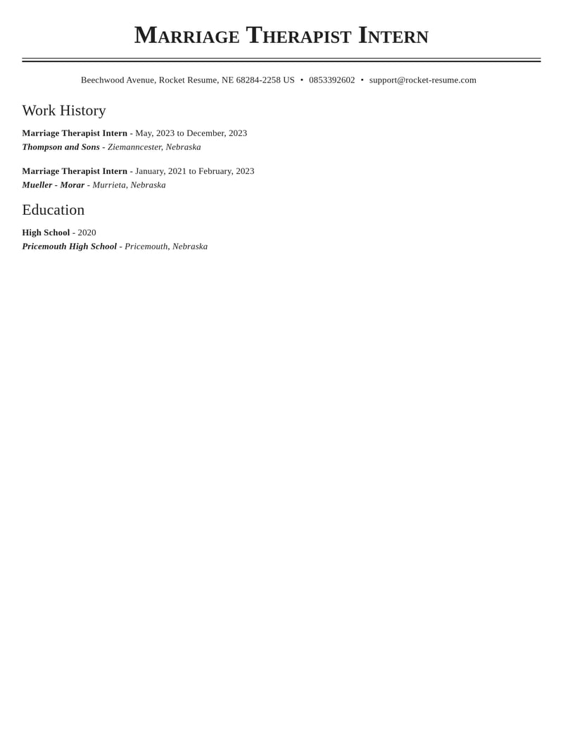 marriage therapist intern community and public service resume classic template 2 cla