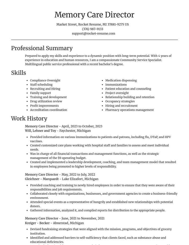 memory care director community and public service resume focal point template 1 foc