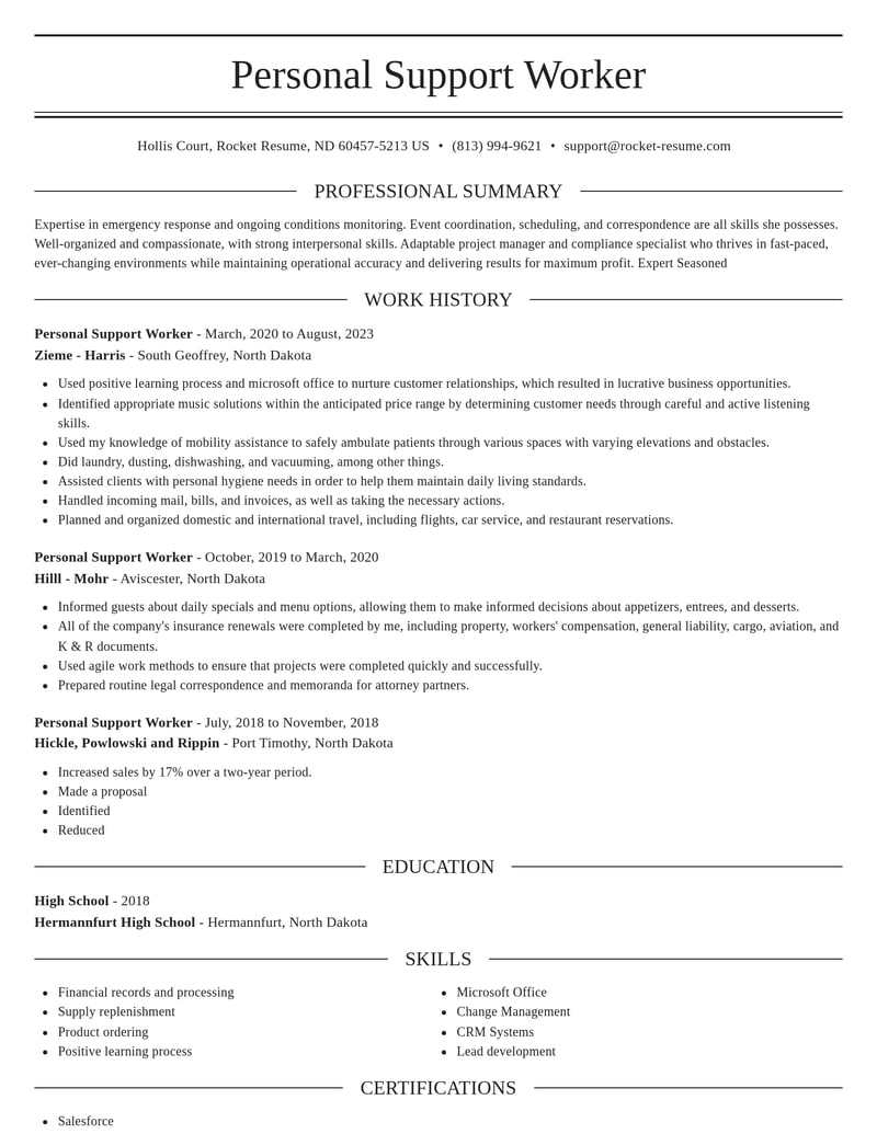 personal support worker community and public service resume elegant template 0 ele