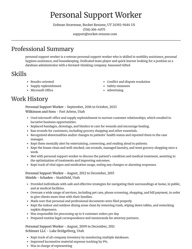 personal support worker community and public service resume focal point template 1 foc
