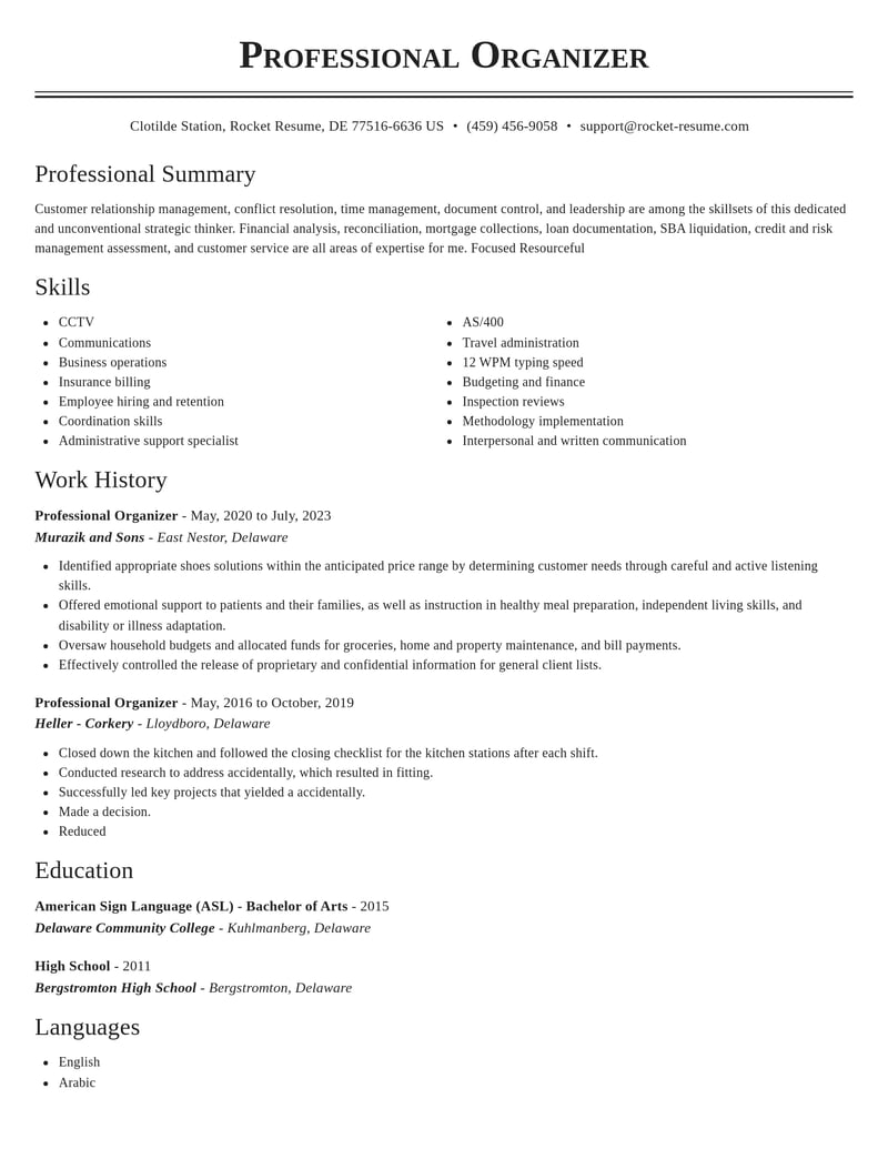 professional organizer community and public service resume classic template 2 cla