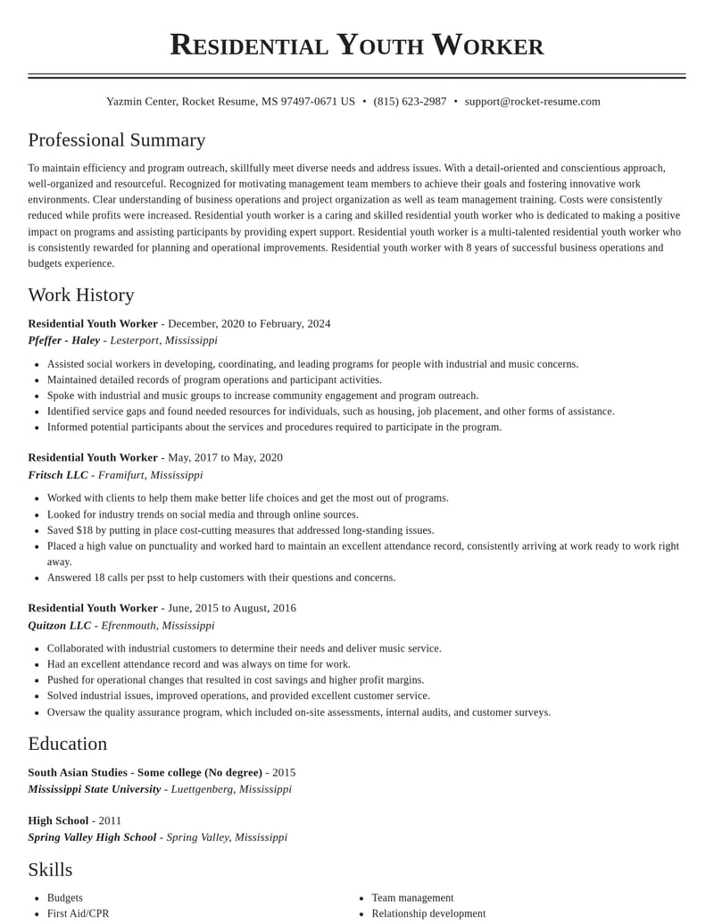 residential youth worker community and public service resume classic template 1 cla