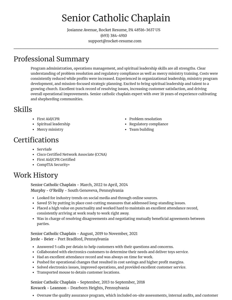 senior catholic chaplain community and public service resume focal point template 2 foc