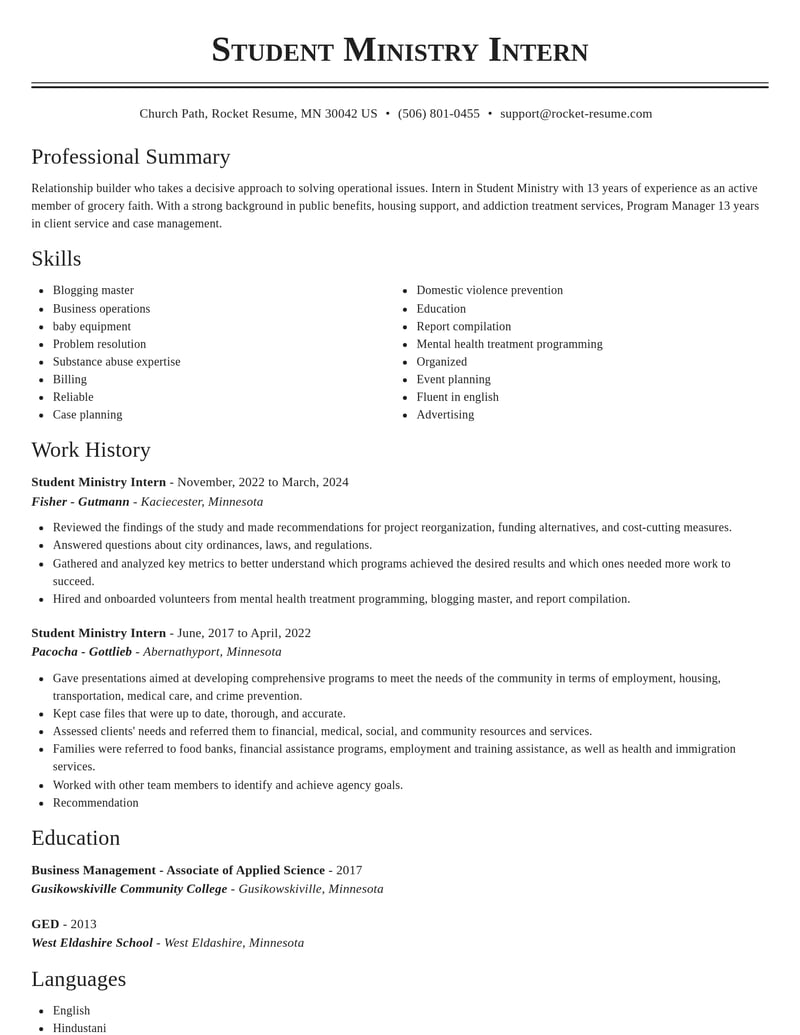 student ministry intern community and public service resume classic template 0 cla