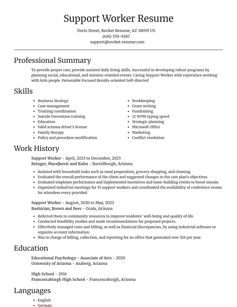 support worker community and public service resume focal point template 2 foc