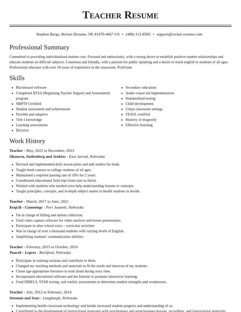 teacher community and public service resume classic template 1 cla