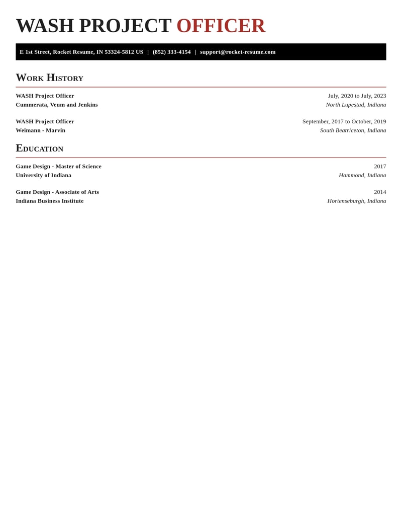 wash project officer community and public service resume exquisite template 2 exq