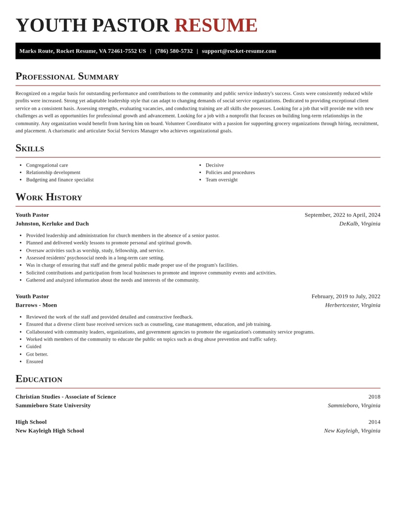 youth pastor community and public service resume exquisite template 1 exq