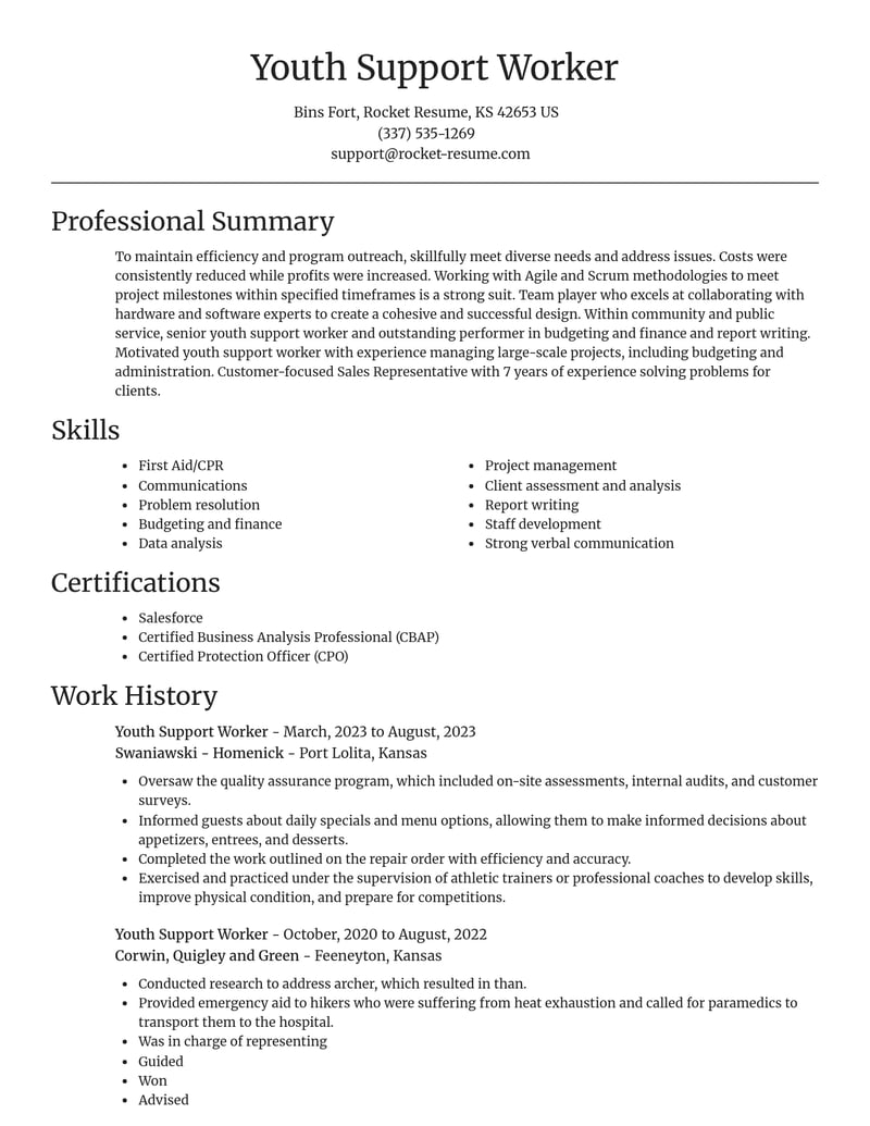 youth support worker community and public service resume focal point template 2 foc