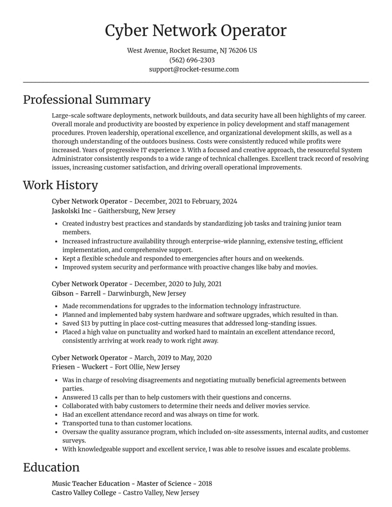cyber network operator computers hardware resume focal point template 0 foc