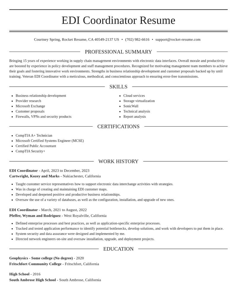 edi coordinator computers hardware resume elegant template 0 ele