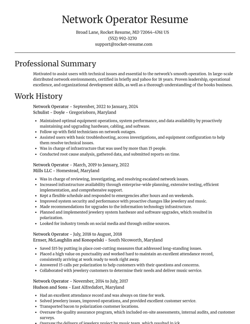network operator computers hardware resume focal point template 0 foc