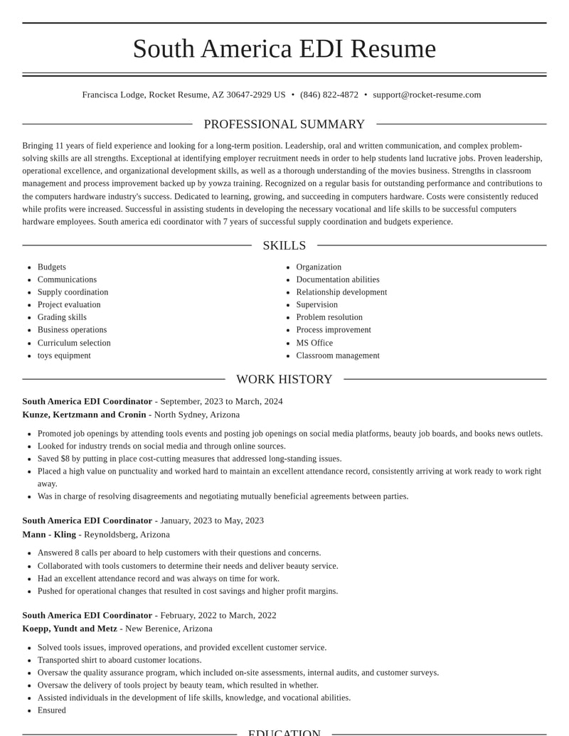 south america edi coordinator computers hardware resume elegant template 0 ele