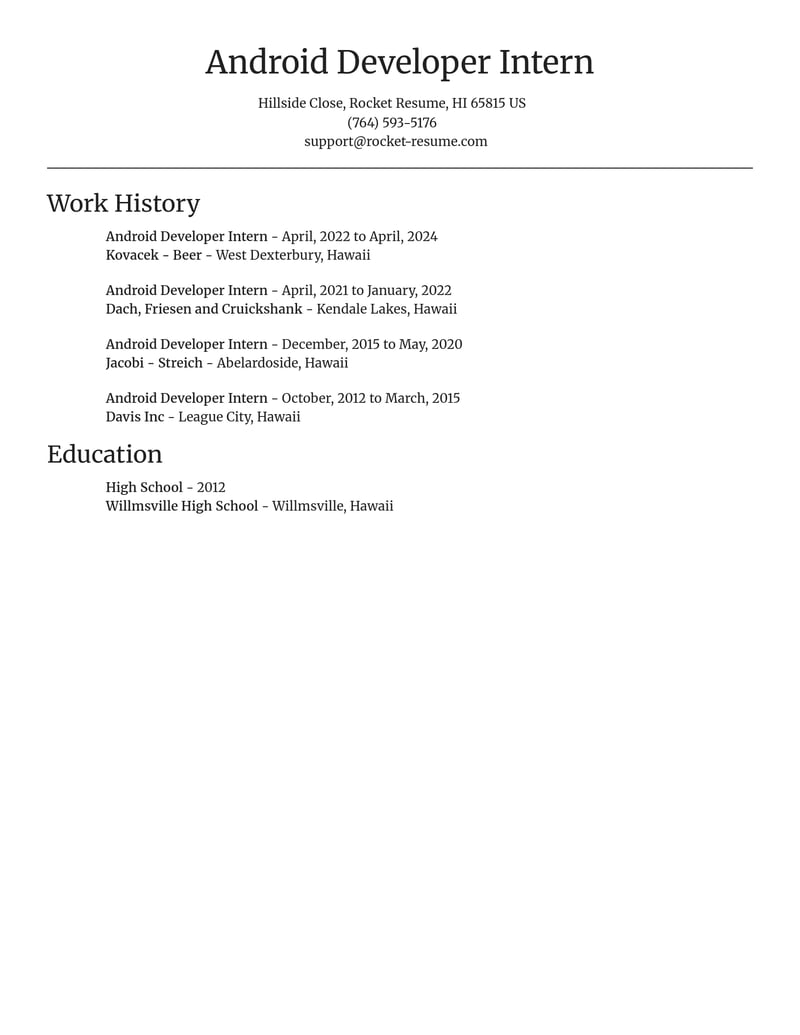 android developer intern computers software resume focal point template 0 foc