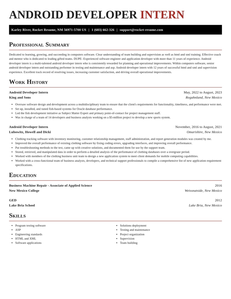 android developer intern computers software resume exquisite template 2 exq