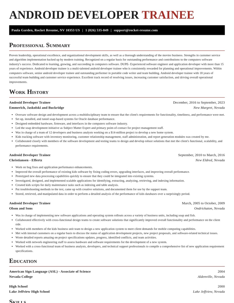 android developer trainee computers software resume exquisite template 0 exq