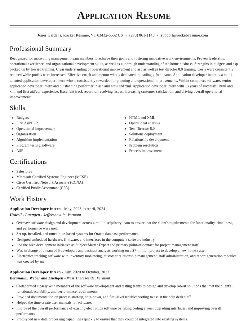 application developer intern computers software resume classic template 2 cla