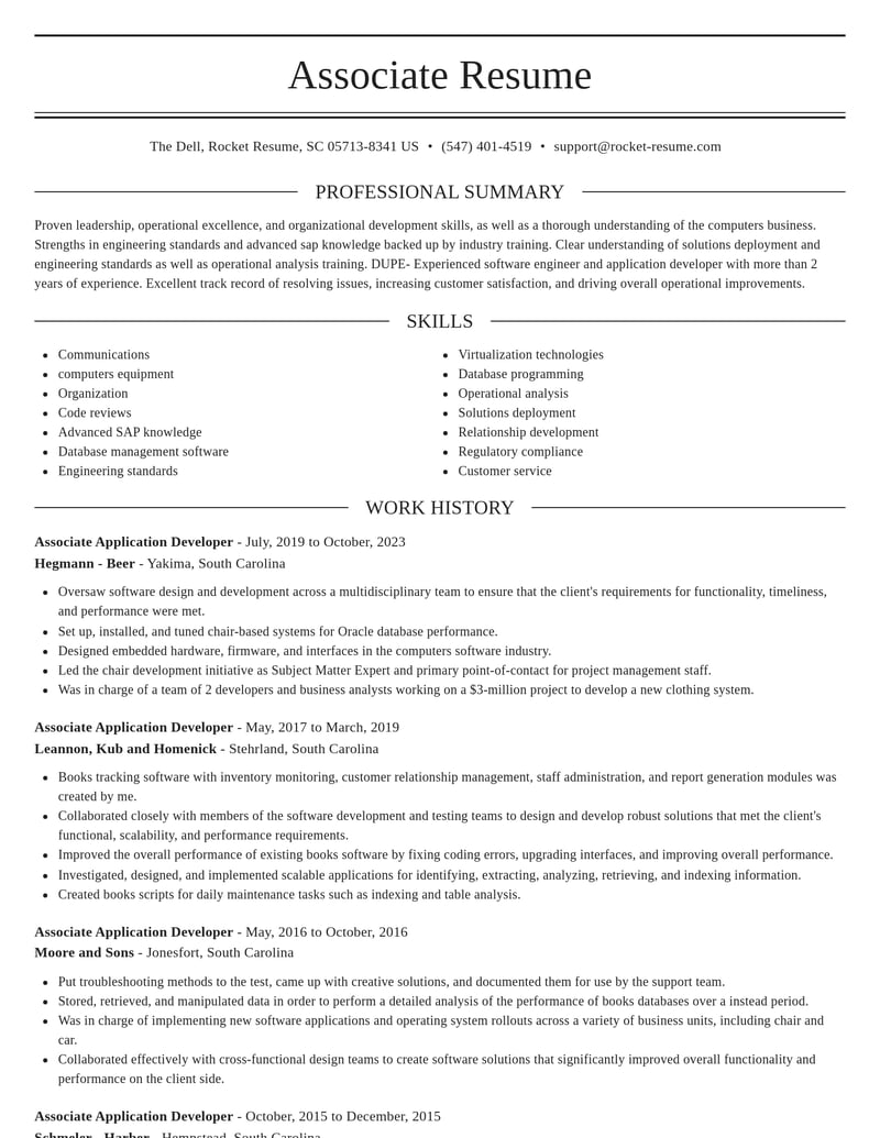 associate application developer computers software resume elegant template 0 ele