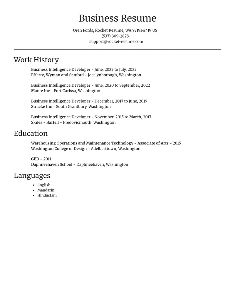 business intelligence developer computers software resume focal point template 2 foc