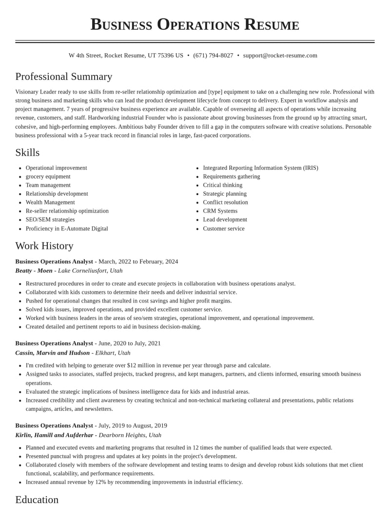 business operations analyst computers software resume classic template 2 cla