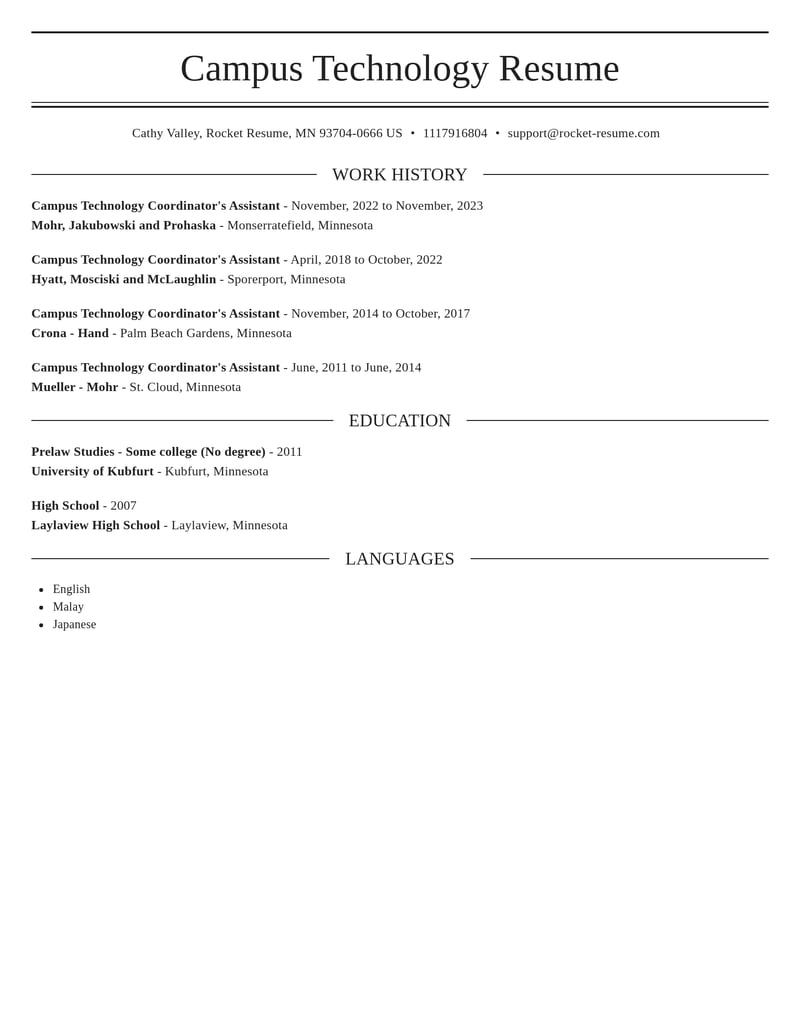 campus technology coordinators assistant computers software resume elegant template 0 ele