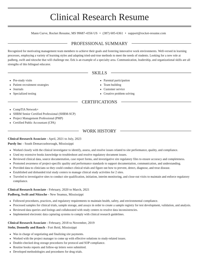 clinical research associate computers software resume elegant template 1 ele