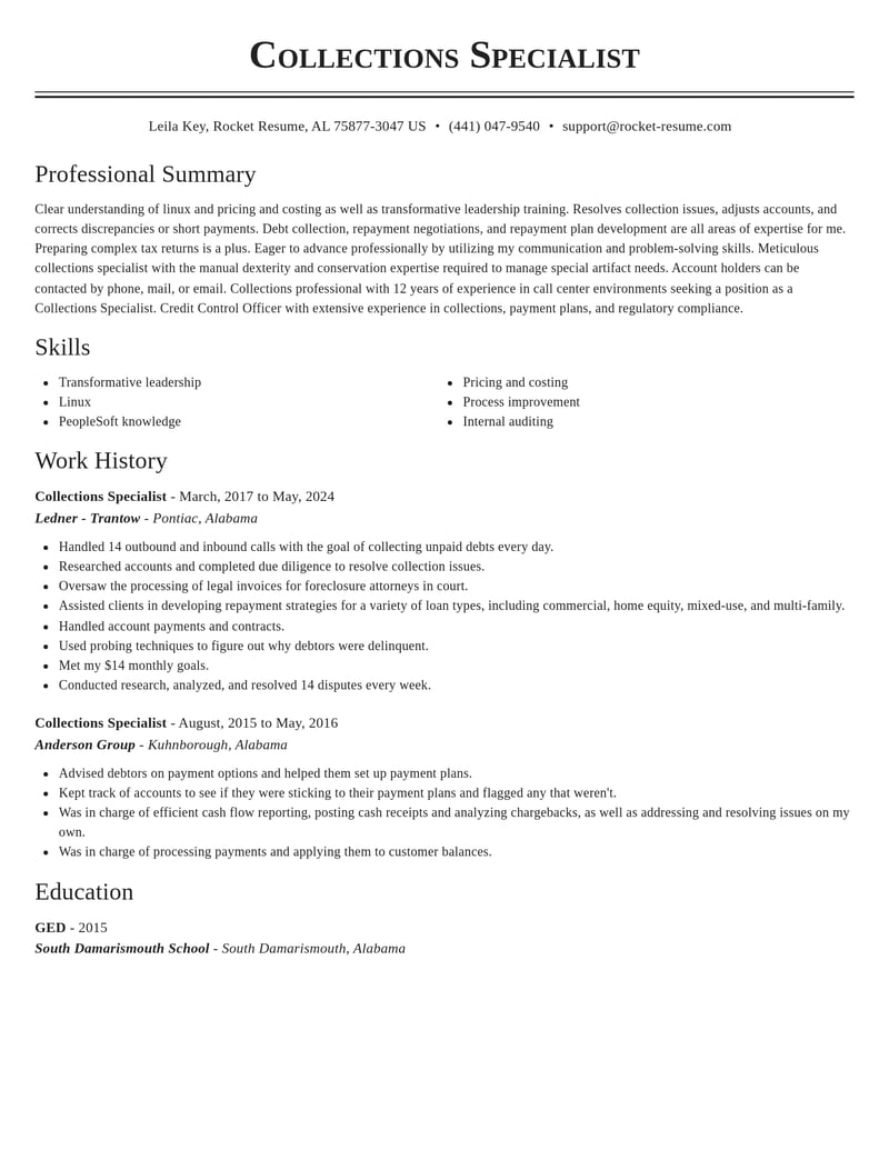 collections specialist computers software resume classic template 0 cla