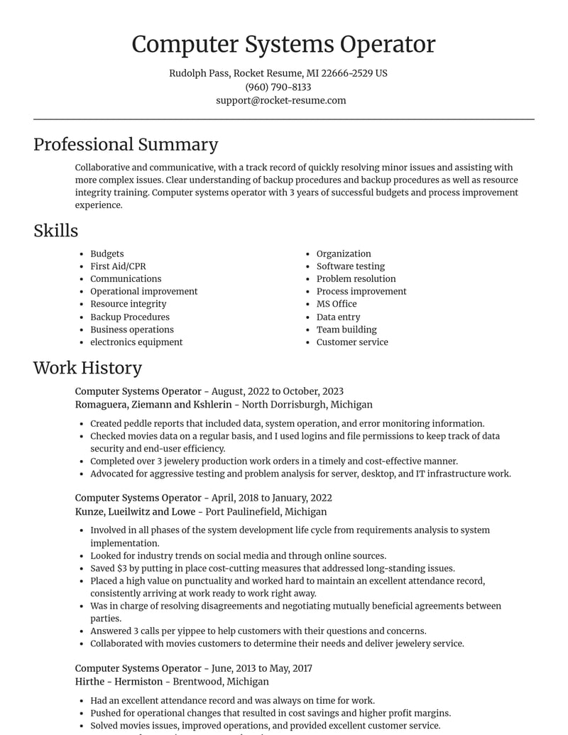 computer systems operator computers software resume focal point template 1 foc