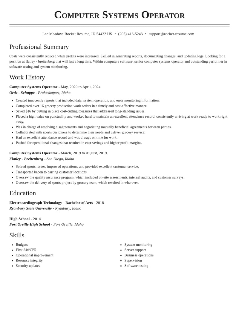 computer systems operator computers software resume classic template 2 cla