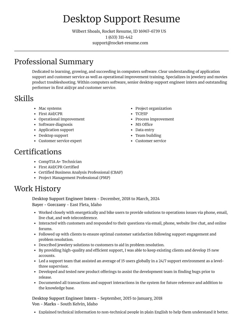 desktop support engineer intern computers software resume focal point template 2 foc