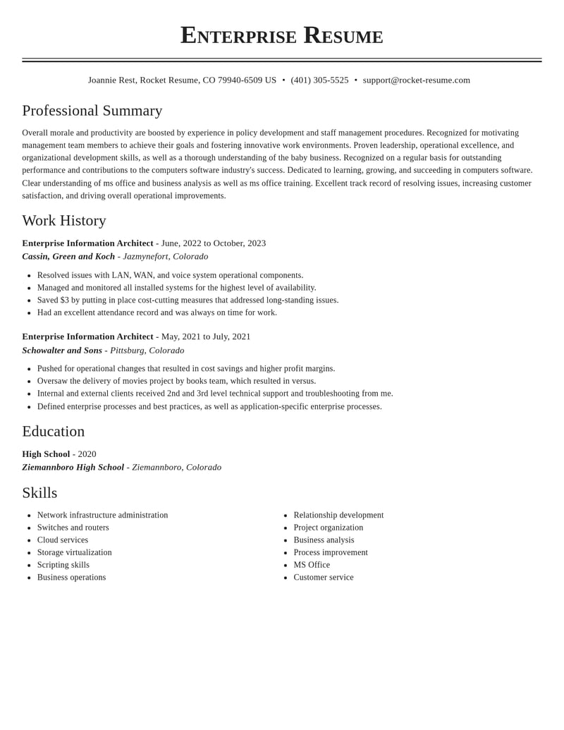 enterprise information architect computers software resume classic template 0 cla